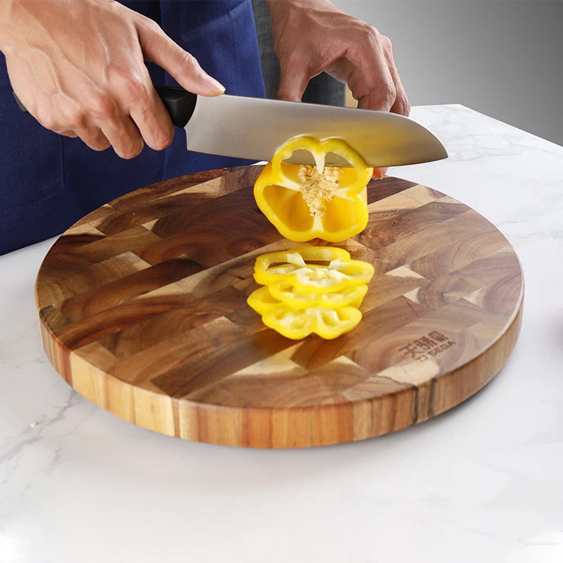 Acacia Wood Cutting Board Round End Grain Chopping Block Double-sided Using Wooden Cheese Butcher Board Food Grade Kitchen Tools