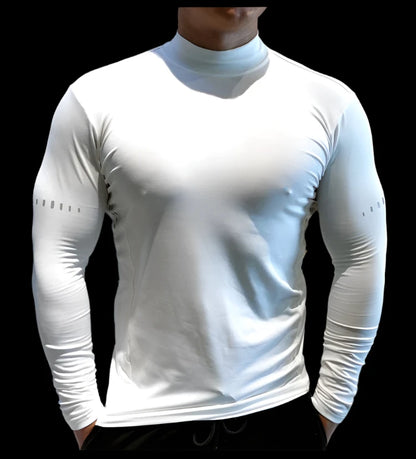 Men Compression Sports Top High Collars Breathable T-Shirt Gym Running Fitness