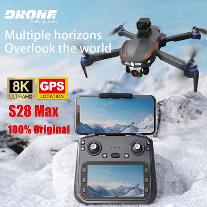 New S28 Max GPS Drone 8K HD Dual Camera 4.5" with Screen Control Remote