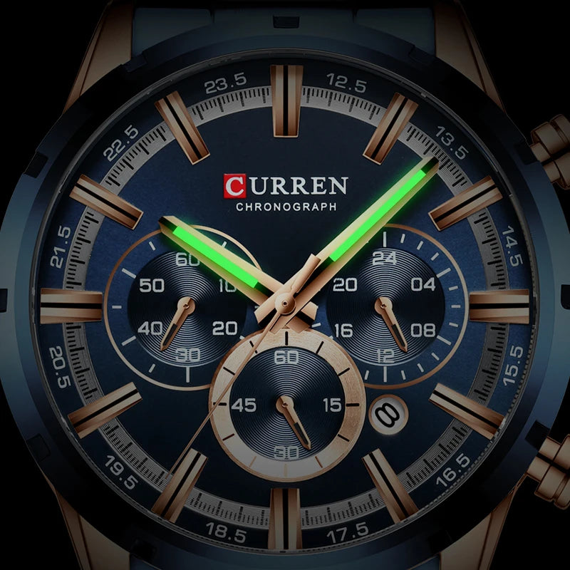 CURREN Men's Wristwatch. Chronograph. Luxury Sports. Quartz. Steel. Waterproof.