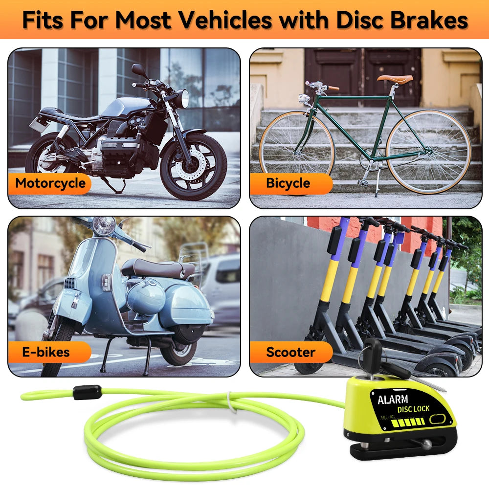 Bike Motorcycle Alarm Disc Brake Lock 120dB Rechargeable Anti theft Alarm System