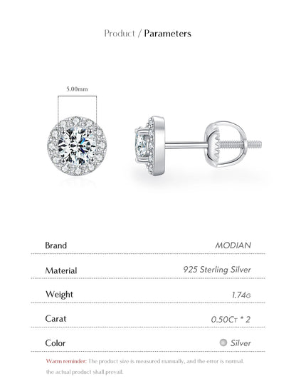 1.00CT Earrings Classic Round Prong Setting D Colour