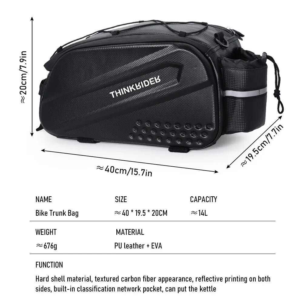 Bike Bag Hard Shell, 14L Large Capacity Hunch Bag with Rain Cover by ThinkRider .