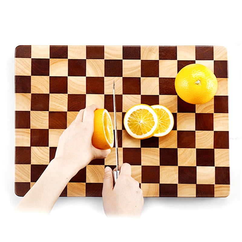 Chopping Board Rubber Wood Cutting Board Chessboard Pattern Non Slip Wooden Chopping Butcher Block Eco-friendly Kitchen Tools