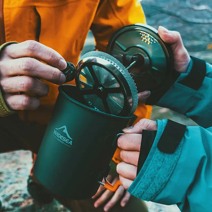 Widesea Camping Coffee Pot with French Press. Outdoor Mug Cookware.