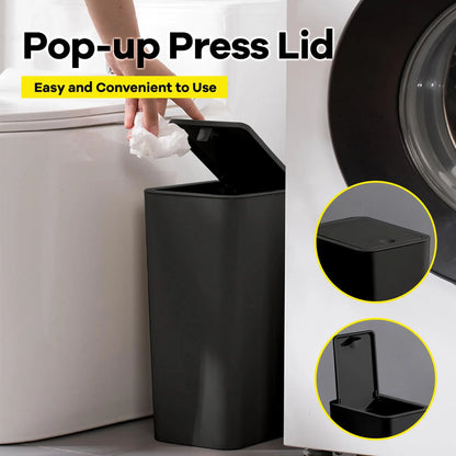 Bathroom Trash Can-10L Small Garbage Can with Press Top with Pop-up Lid