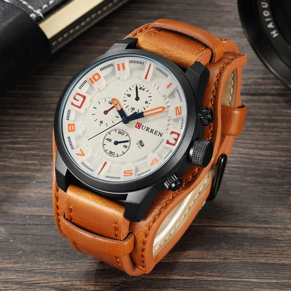 Curren 8225 Auto Date Waterproof Men's Watches with Leather Strap.