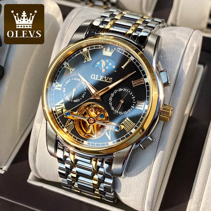 Men's Watch OLEVS Skeleton Tourbillon Mechanical Self Winding Wristwatch