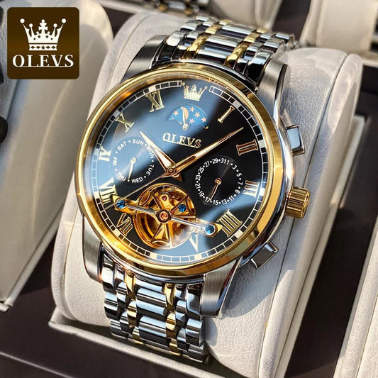 Men's Watch OLEVS Skeleton Tourbillon Mechanical Self Winding Wristwatch