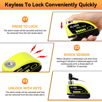 Bike Motorcycle Alarm Disc Brake Lock 120dB Rechargeable Anti theft Alarm System