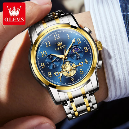 Men's watch OLEVS 2900 Moon Phase Stainless Steel Waterproof Luminous Chronograph Quartz Wristwatch