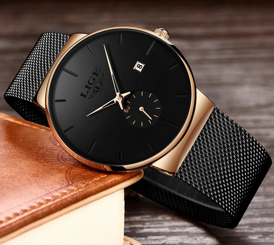 Men's Watch LIGE Fashion Quartz Watch Men Casual Slim Waterproof