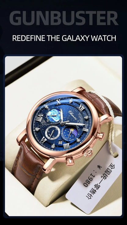 Men's Watch Luxury Leather Chronograph Date Waterproof Luminous Dial