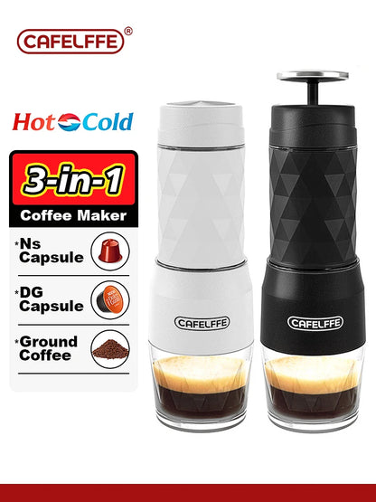 Portable Coffee Machine Hot/Cold Water Manual Espresso, Capsule & Ground.