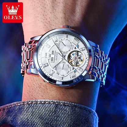 Men's Watch OLEVS Skeleton Flywheel Automatic Perpetual Motion Calendar