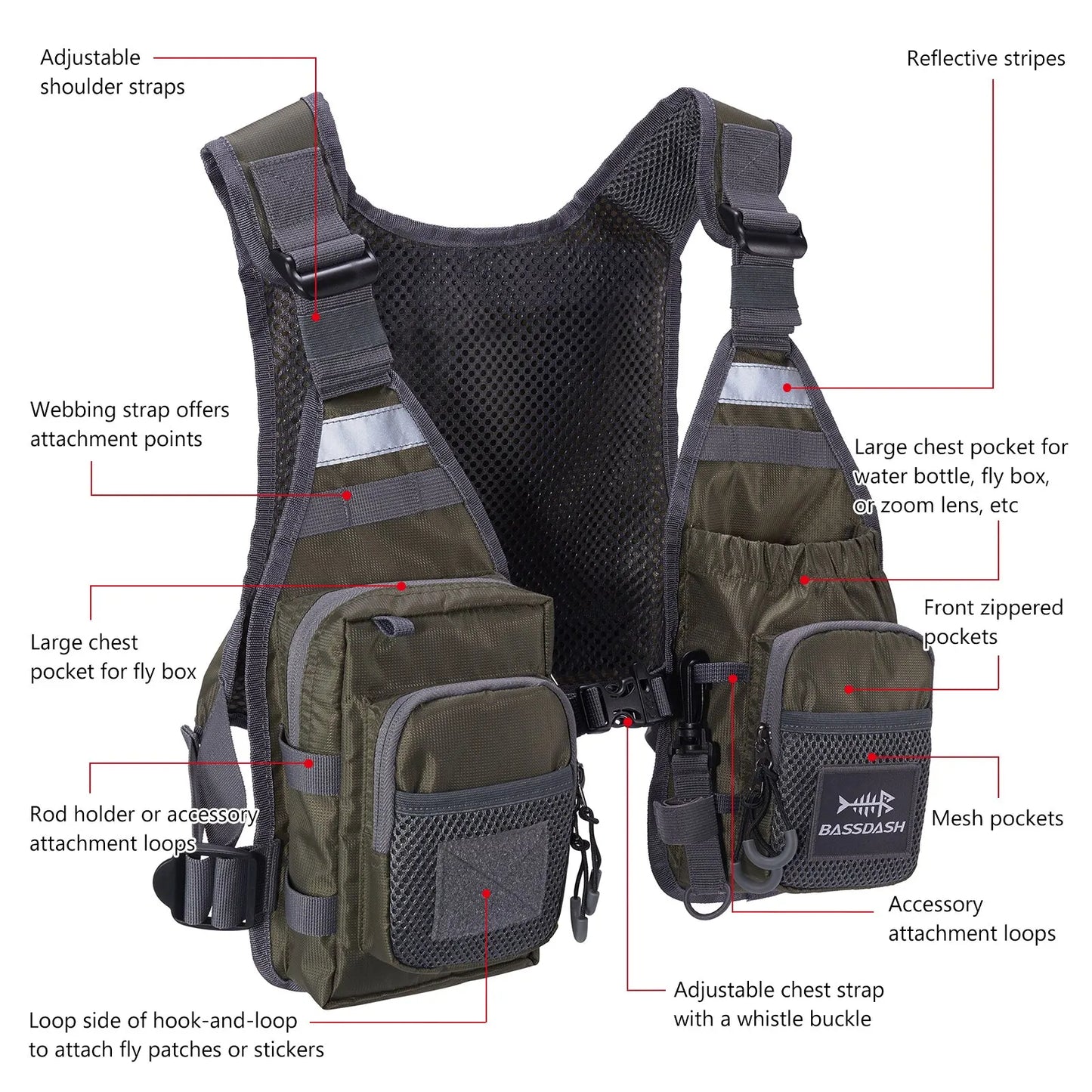 Ultra Lightweight Fly Fishing Vest Chest Pack One Size Fits Most. Bassdash FV08