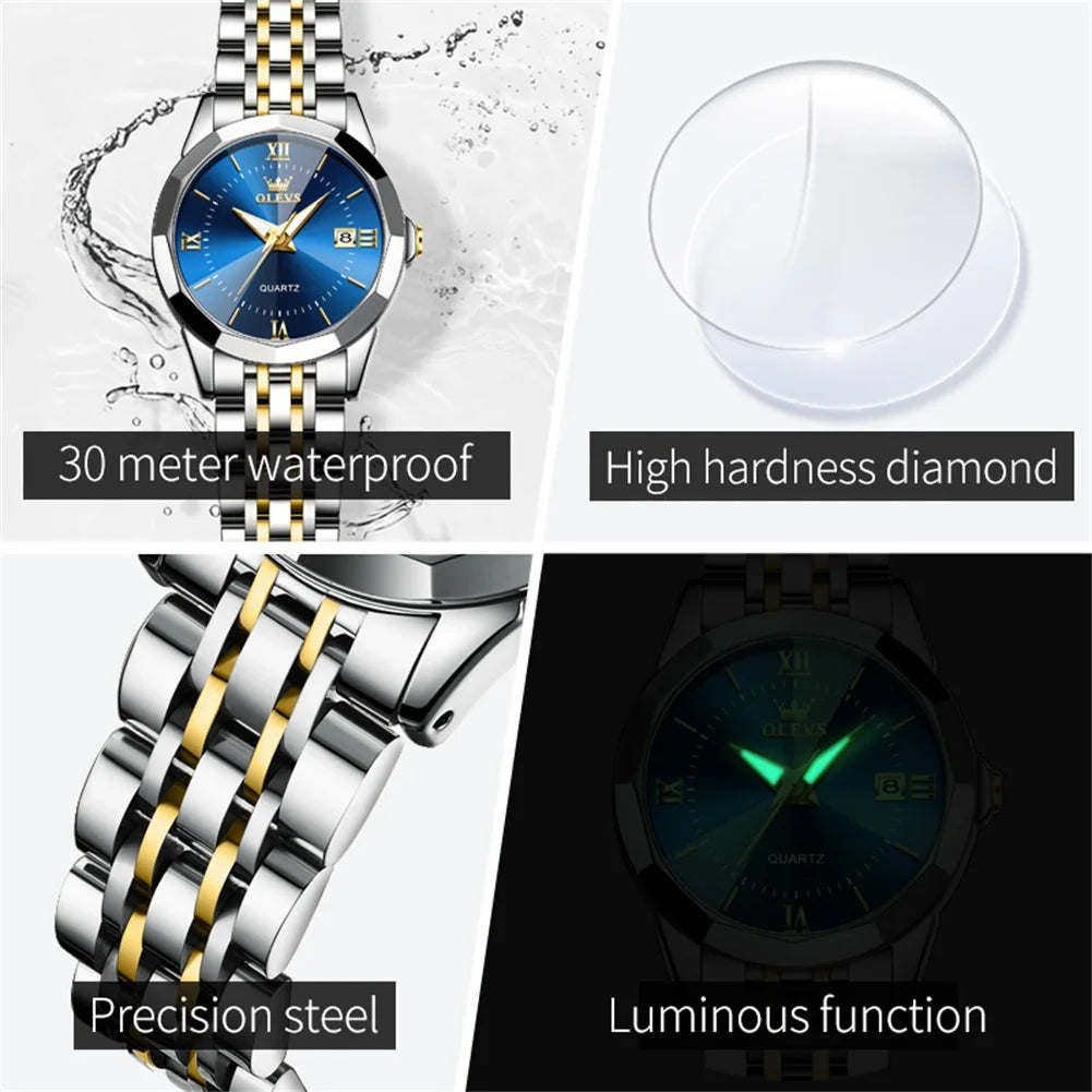 Men's + Women's Watch Set Quartz Day/Date Waterproof Stainless Steel