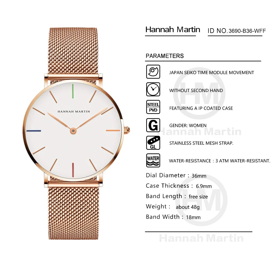 Ladies Wristwatch Stainless Steel Mesh Ultra thin Waterproof 36mm Face