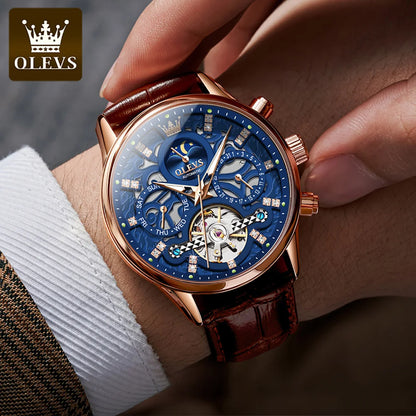 Olevs Men's Wristwatch. Moon Phase. Automatic Luxury Fashion Wristwatch.