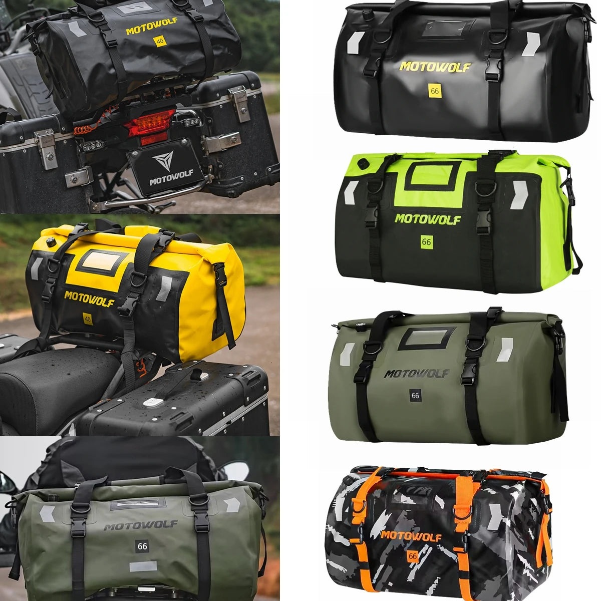 Motowolf Motorcycle Waterproof Tail Bag Dry Luggage 40/66 Ltr.