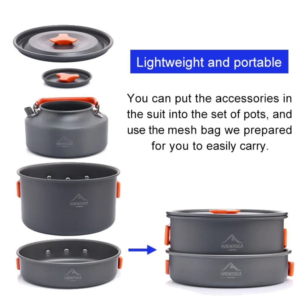 Camping Pots Cookware Set. Outdoor Kitchen Equipment. Hiking-Picnic-Travel-Camping