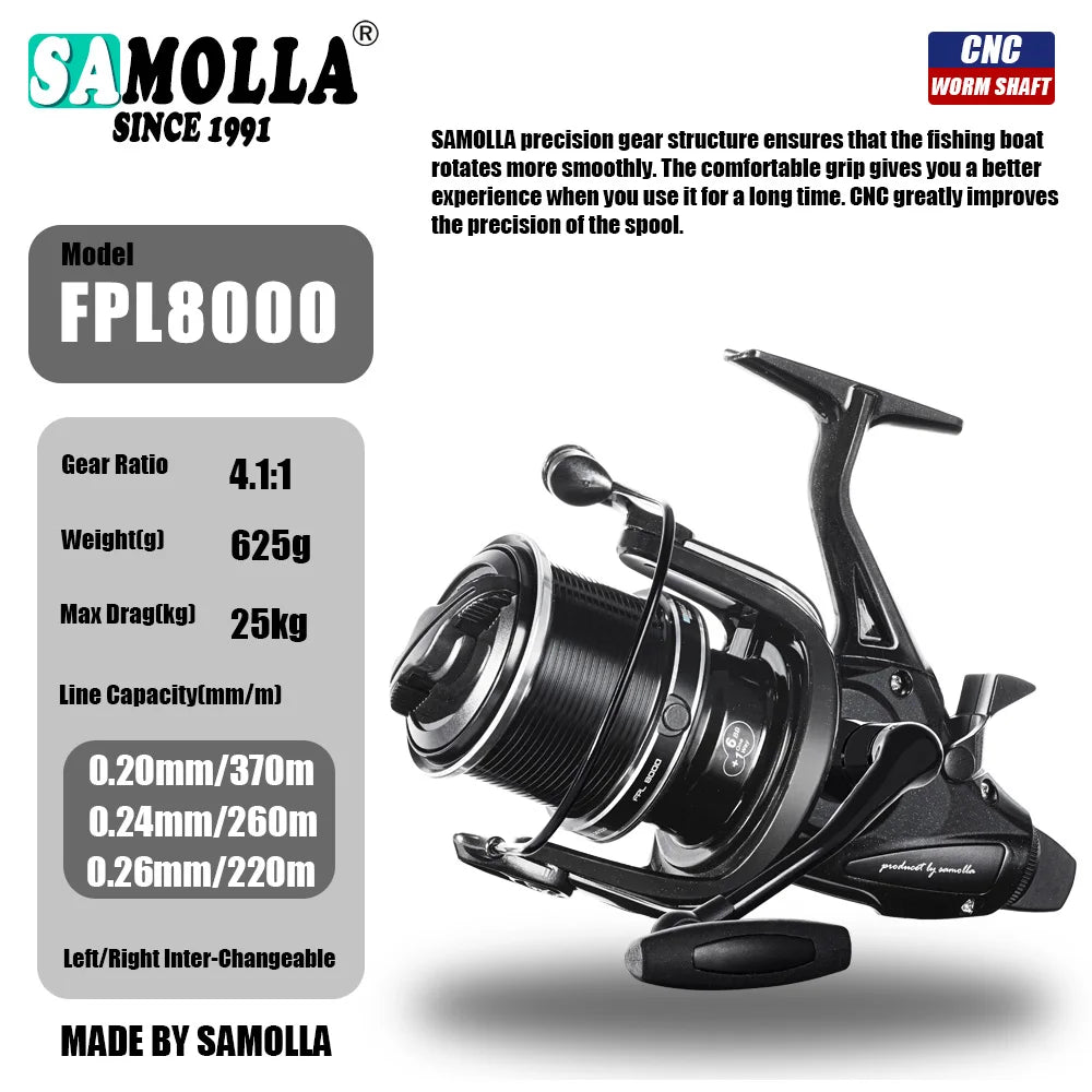 🐟 SAMOLLA Carp Fishing Reel Strong Double Drag 25kg Worm Shaft 🐟