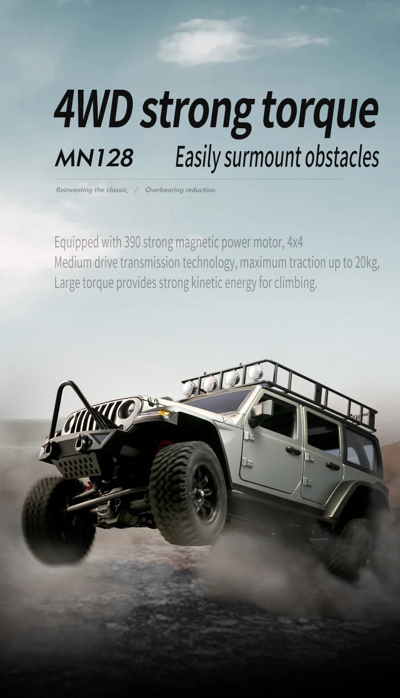 RC Crawler 4x4 MN128 2.4G Climbing Buggy Professional with LED Lights #