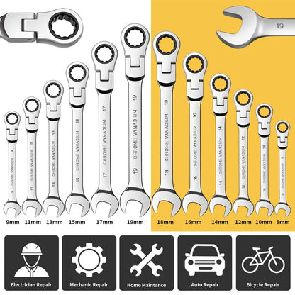 Spanner Set Chrome Vanadium Steel CR-V Flex-Head with Organizer Bag