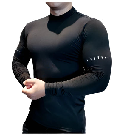 Men Compression Sports Top High Collars Breathable T-Shirt Gym Running Fitness