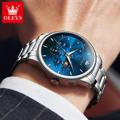 OLEVS Quartz Moon Phase Waterproof Chronometer Wristwatch-