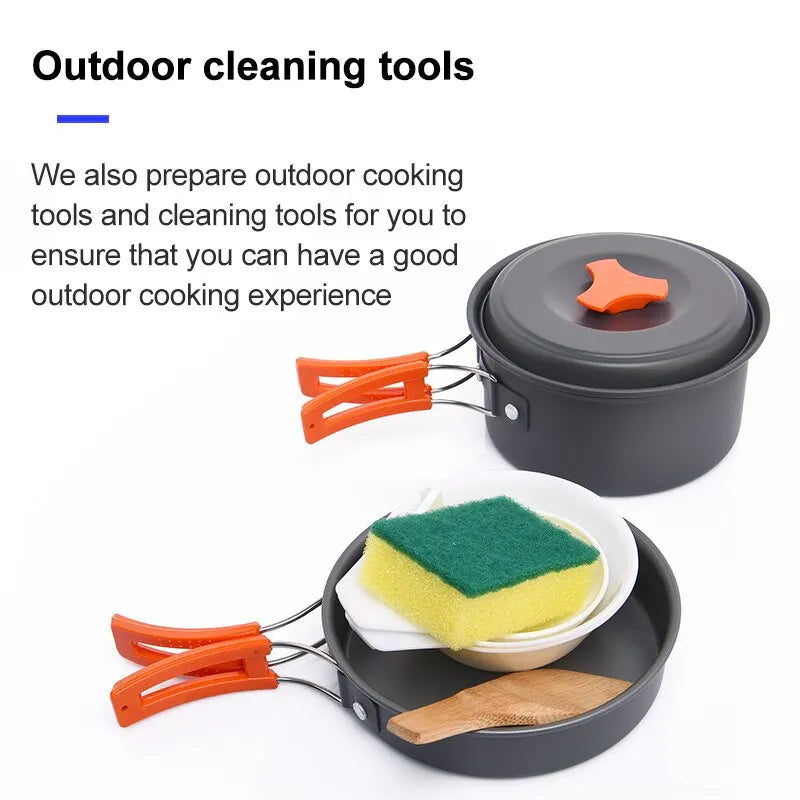 Camping Pots Cookware Set. Outdoor Kitchen Equipment. Hiking-Picnic-Travel-Camping