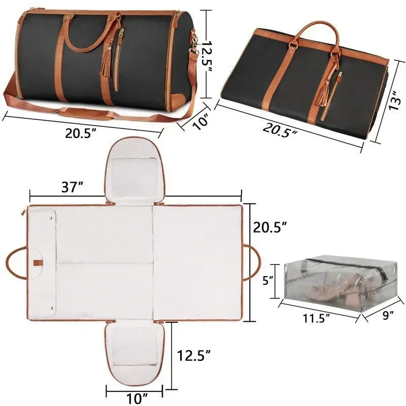 Travel Bag PU Leather Large Capacity Foldable Waterproof.