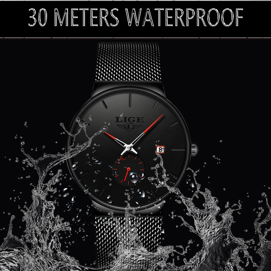 Men's Watch LIGE Fashion Quartz Watch Men Casual Slim Waterproof