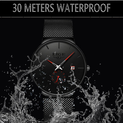 Men's Watch LIGE Fashion Quartz Watch Men Casual Slim Waterproof