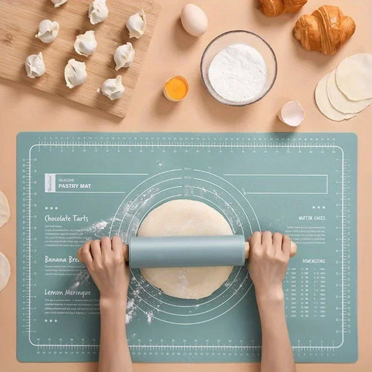 Extra Large Non-Slip Silicone Kneading Mat and Rolling Pin Dough Cutter Set for Effortless Baking Tools