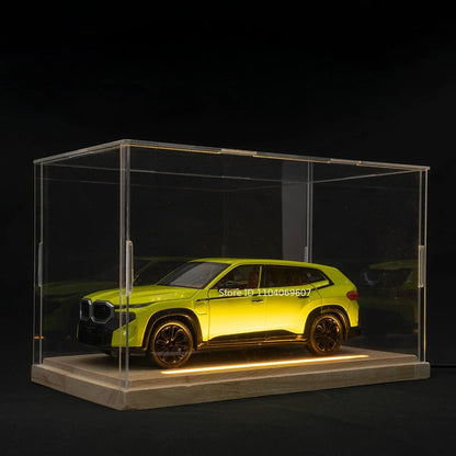 Model Vehicle Acrylic Dust Covers with a Wooden Base + LED Lights.