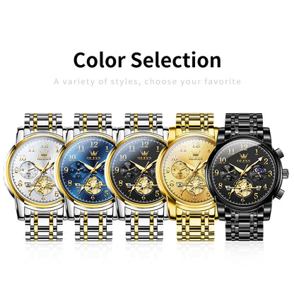 Men's watch OLEVS 2900 Moon Phase Stainless Steel Waterproof Luminous Chronograph Quartz Wristwatch