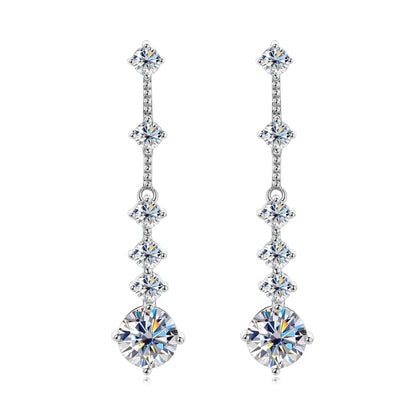 Earrings Long Tassel Moissanite 3.0ct + 925 Sterling Silver Dangling Earrings