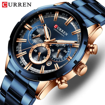 CURREN Men's Wristwatch. Chronograph. Luxury Sports. Quartz. Steel. Waterproof.