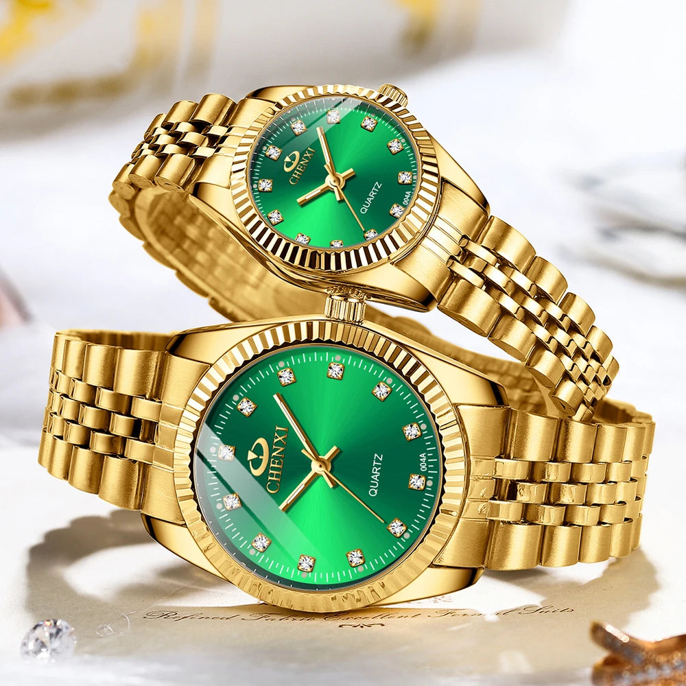 Men + Women Gold Quartz Movement Waterproof Stainless Steel Wristwatches