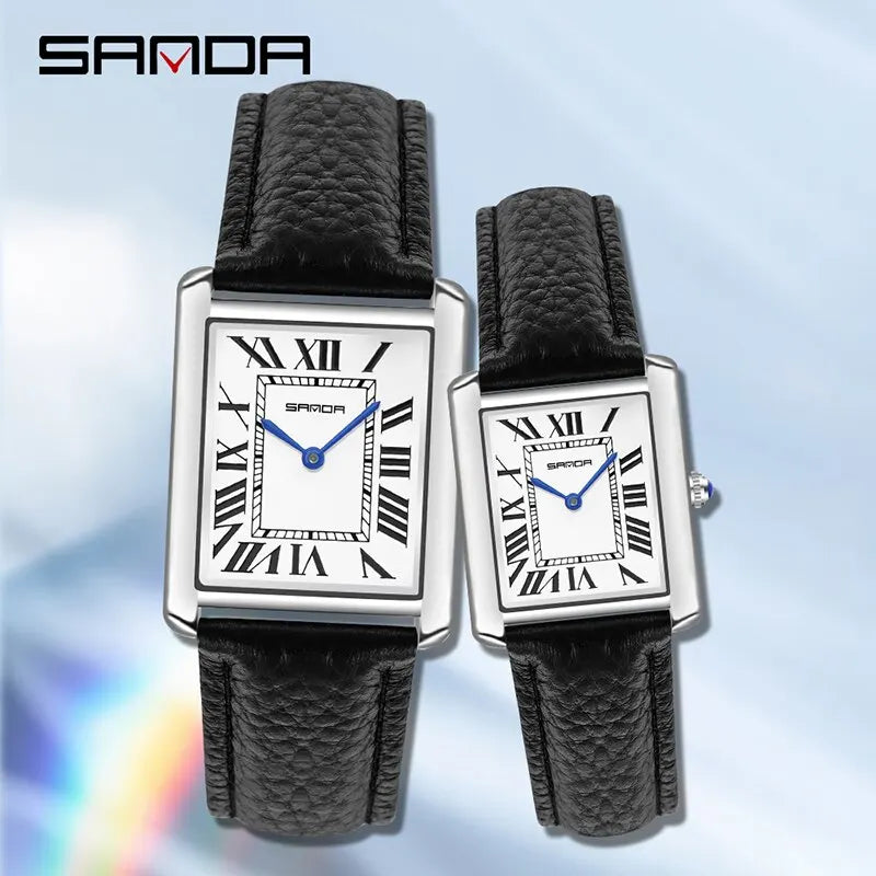 Quartz Watches Wear Resistant Leather Strap Square Dial by SANDA