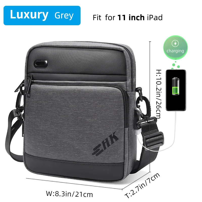 Heroic Knight Man Shoulder Bag Business Bag For Men Handbag Fit 9.7 Inches ipad USB Charging Port Crossbody Bag Simple Elegant