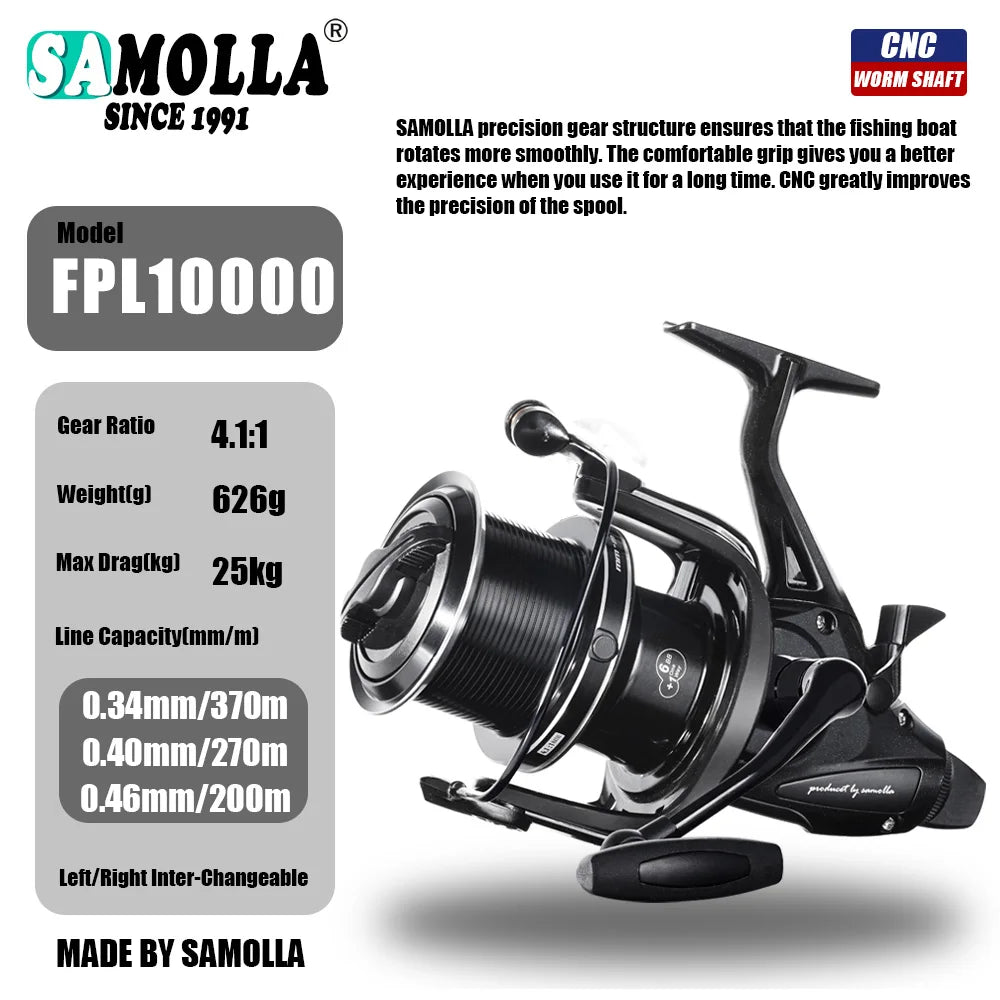 🐟 SAMOLLA Carp Fishing Reel Strong Double Drag 25kg Worm Shaft 🐟