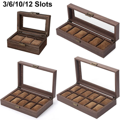 3/6/10/12  Pu Leather Watch Box Portable Travel Case Vintage Wood Buckle