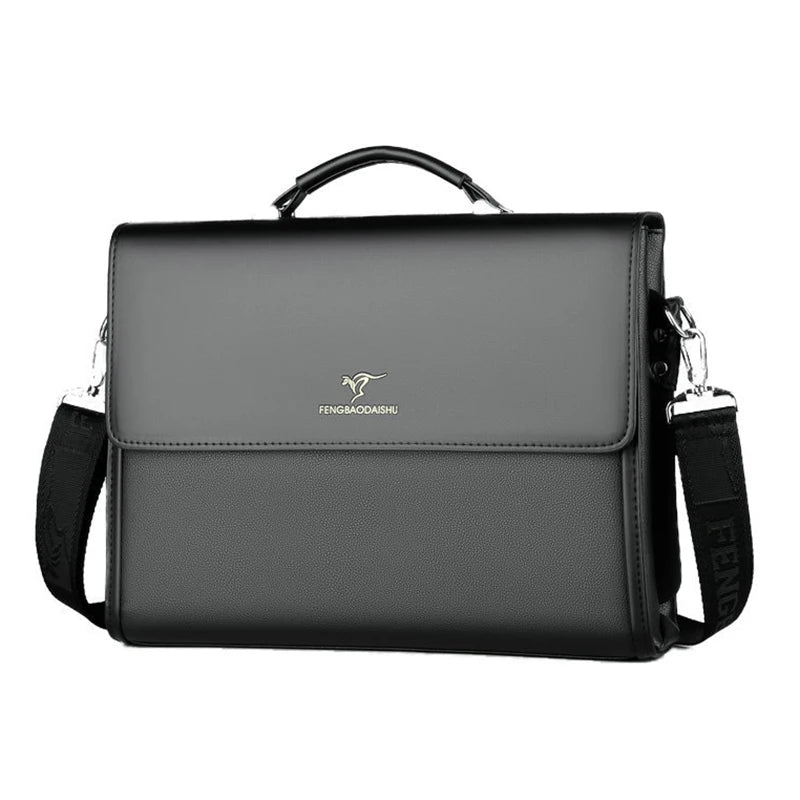 Luxury Briefcase For Business + Shoulder Strap + Top Handle. PU Leather.