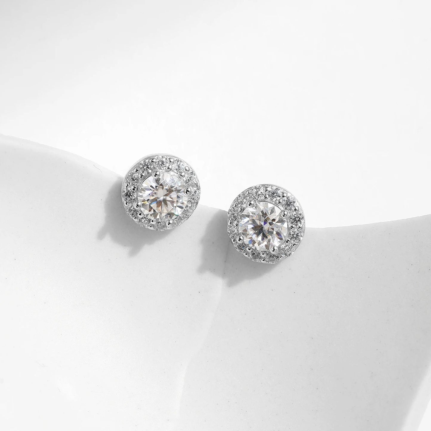 1.00CT Earrings Classic Round Prong Setting D Colour