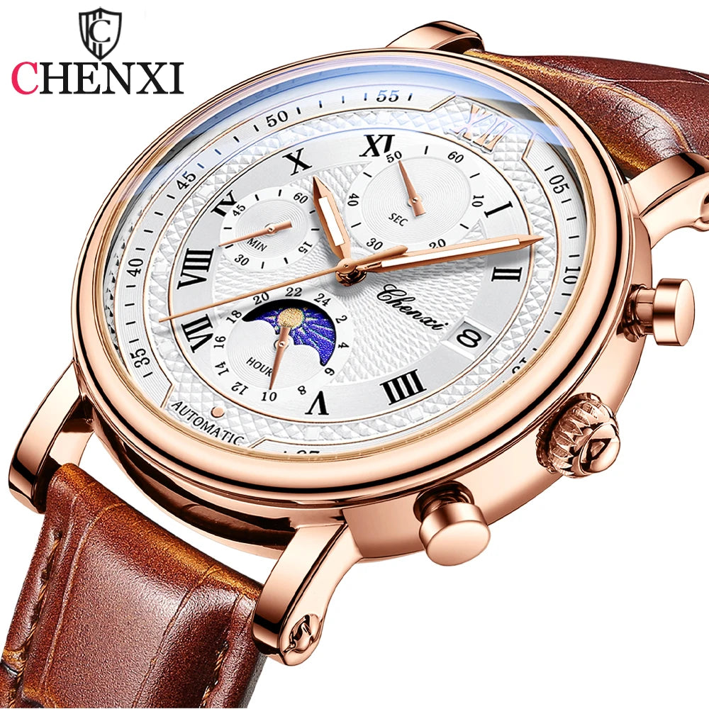 Men's Watch Chronograph Quartz Movement Genuine Leather Strap