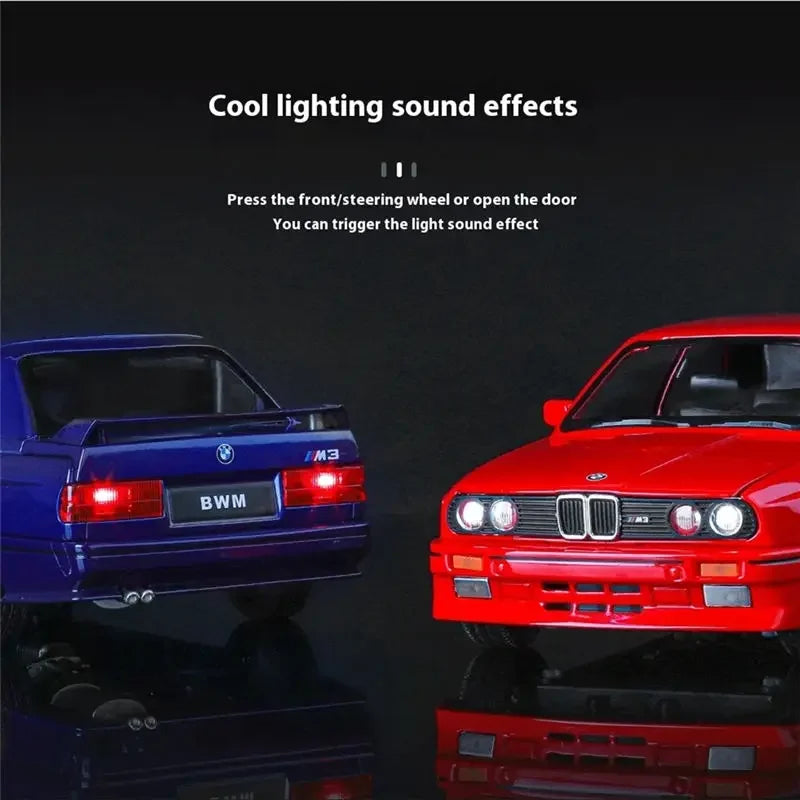 1:24 1988 BMW M3 E30 Sports Car Model Diecast Classic Car. Sound & Lights