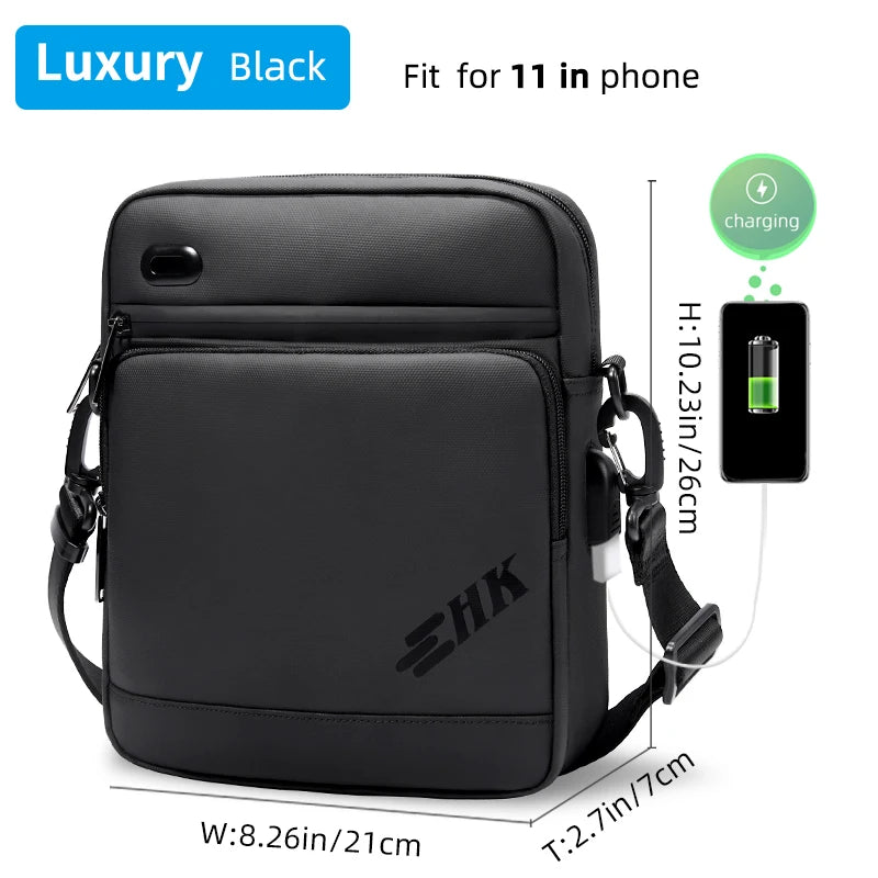 Heroic Knight Man Shoulder Bag Business Bag For Men Handbag Fit 9.7 Inches ipad USB Charging Port Crossbody Bag Simple Elegant