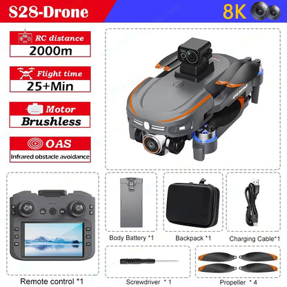 New S28 Max GPS Drone 8K HD Dual Camera 4.5" with Screen Control Remote